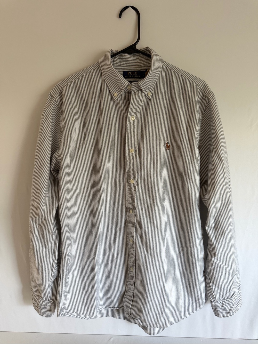 Polo Ralph Lauren Button Down Shirt Mens L White Blue Striped Oxford